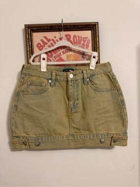 Fashion Nova Olive Washed Denim Mini Skirt